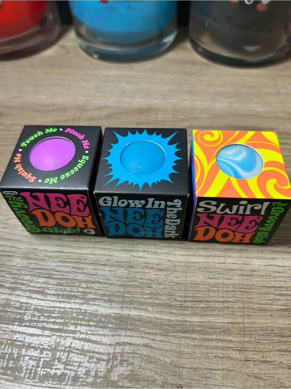 NeeDoh Teenie Mini Lot of 3 Groovy Glob Glow in the Dark Swirl NEW SEALED
